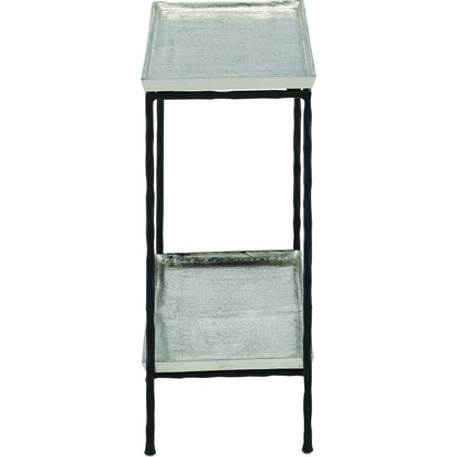 Boyles Brass Side Table by Currey and Company in antique brass, black. Made from cast aluminum, iron in a transitional style.