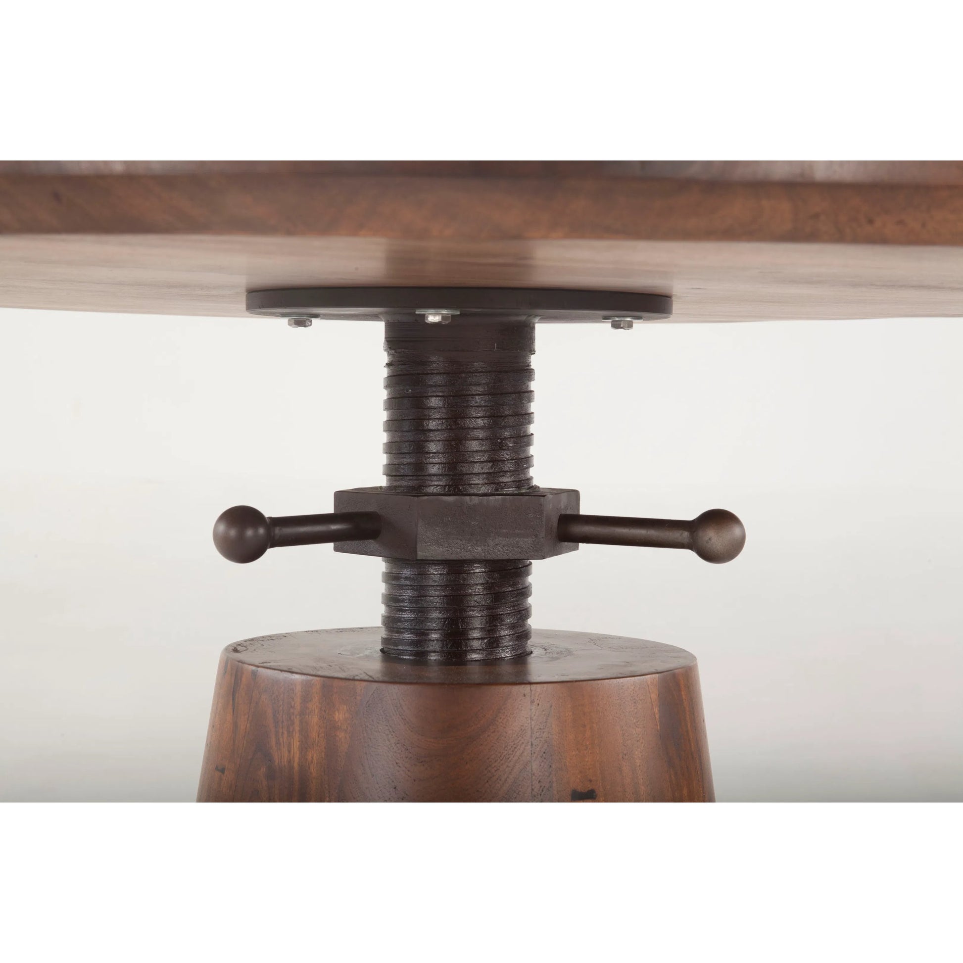Amici Adjustable Dining Table by World Interiors in brown and walnut, antique zinc. Made from acacia wood, iron in a rustic style.