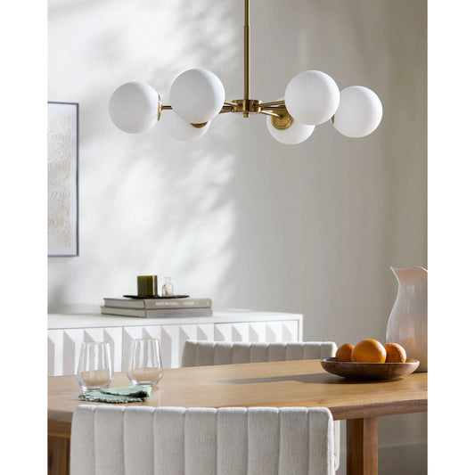 Fiore Chandelier by Surya in fixture: gold; shade: white; cord: black and plated, electroplated. Made from iron, glass in a modern style.