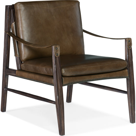 Sabi Sands Sling Chair by Hooker Furniture in legendary taupe. Made from leather in a traditional style.