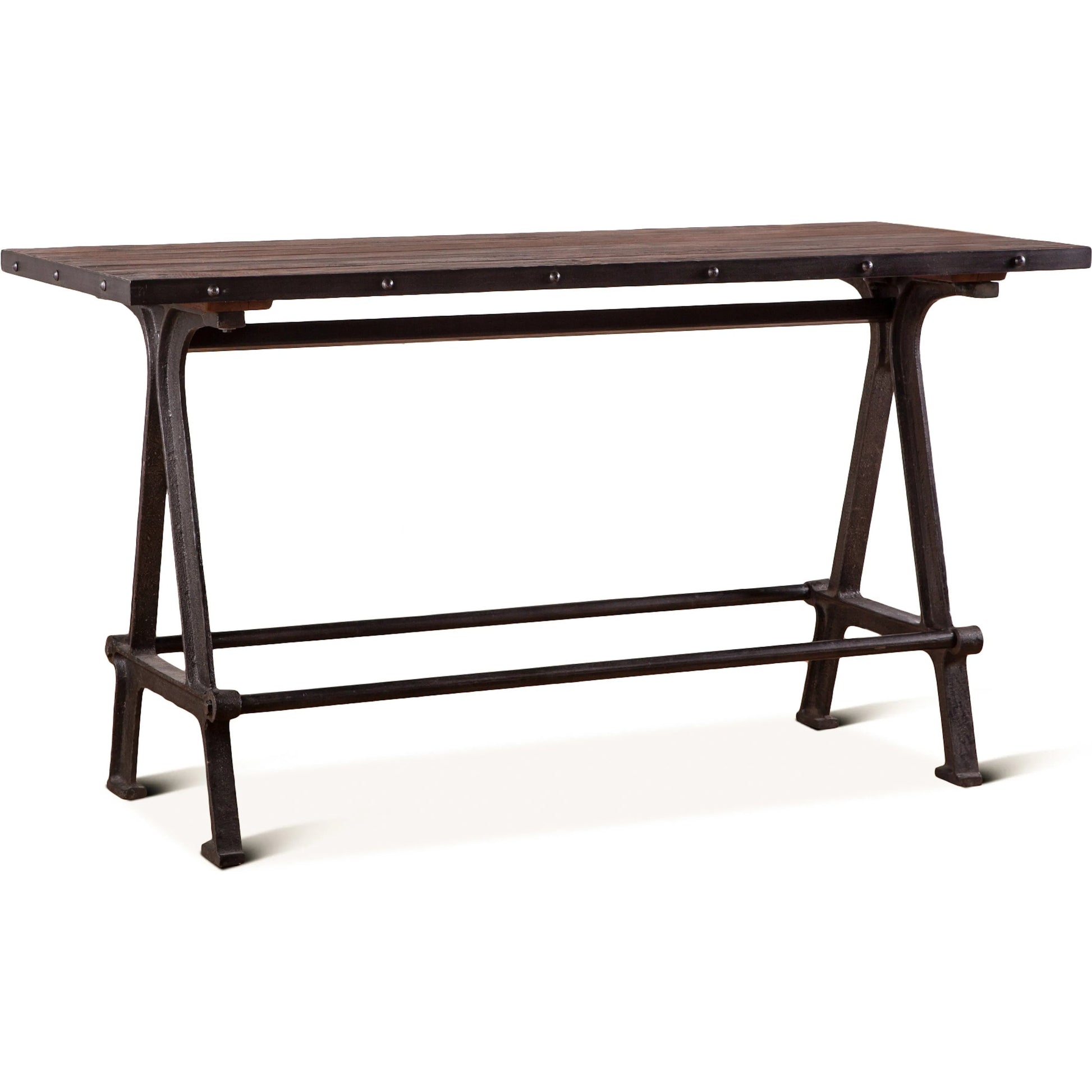 Paxton Gathering Table by World Interiors in brown and natural, gray zinc. Made from teak wood, iron in a modern style.