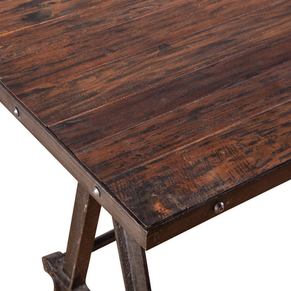 Paxton Gathering Table by World Interiors in brown and natural, gray zinc. Made from teak wood, iron in a modern style.