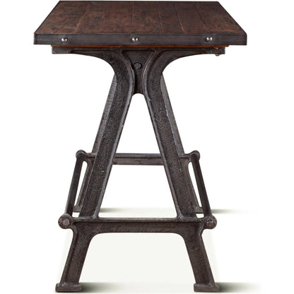 Paxton Gathering Table by World Interiors in brown and natural, gray zinc. Made from teak wood, iron in a modern style.