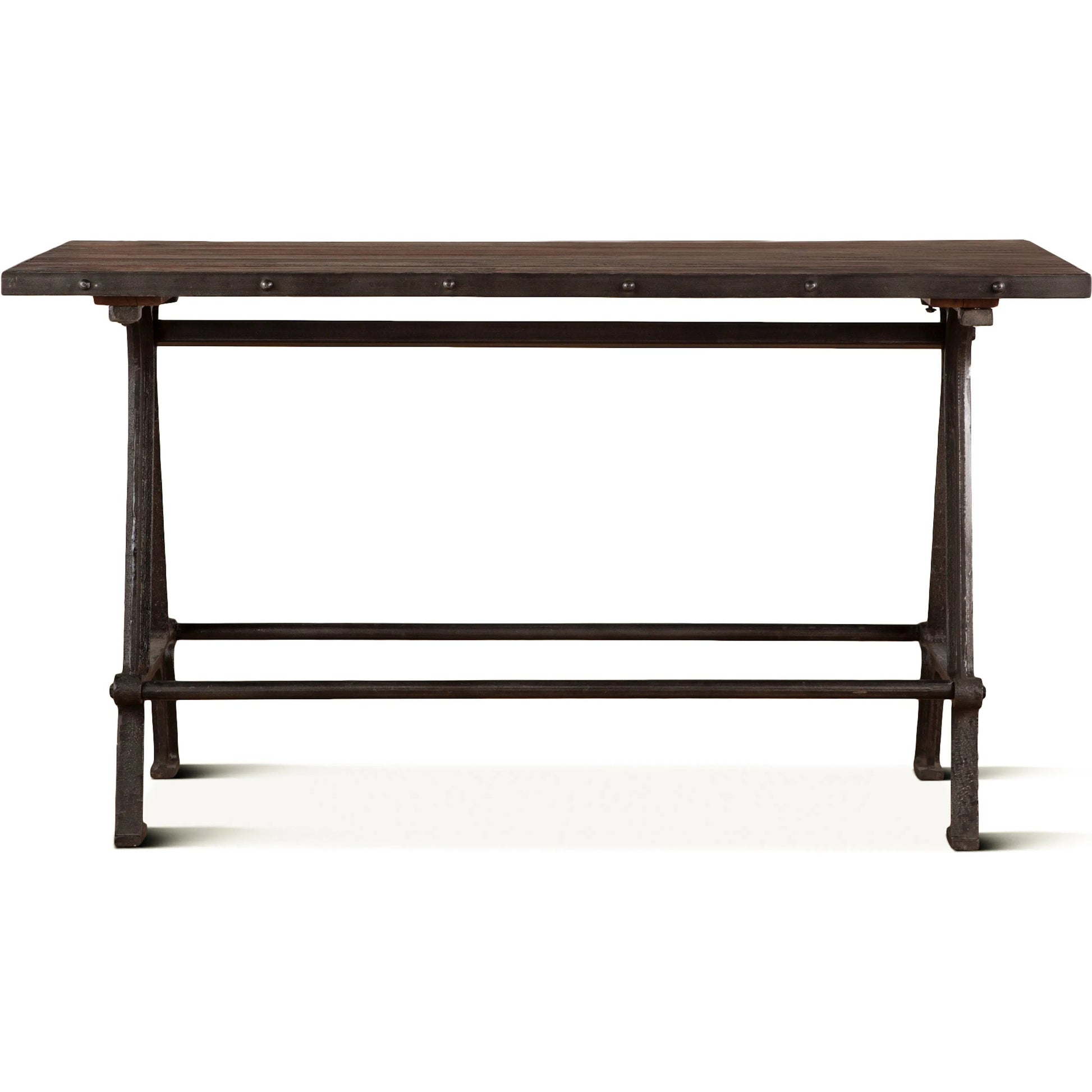 Paxton Gathering Table by World Interiors in brown and natural, gray zinc. Made from teak wood, iron in a modern style.