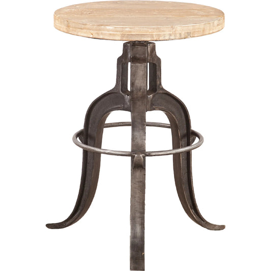 Paxton 16" Reclaimed Wood Adjustable Stool by World Interiors in gray and oiled teak. Made from reclaimed hardwood reclaimed iron teakwood in a unique style.
