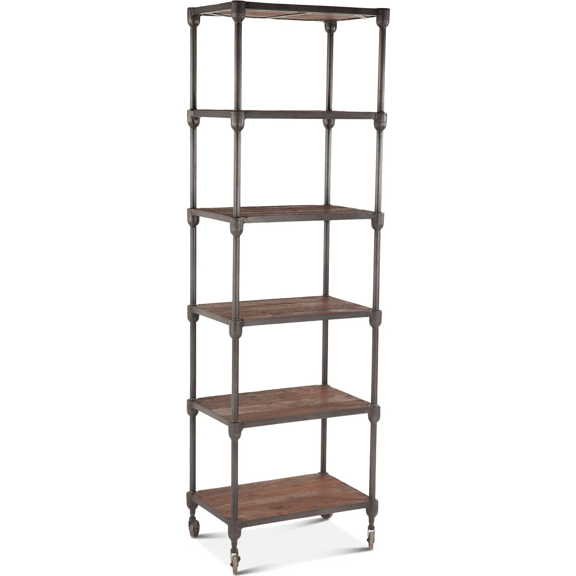 Paxton Bookshelf by World Interiors in brown and weathered walnut, gray zinc. Made from teak wood, iron in a modern style.