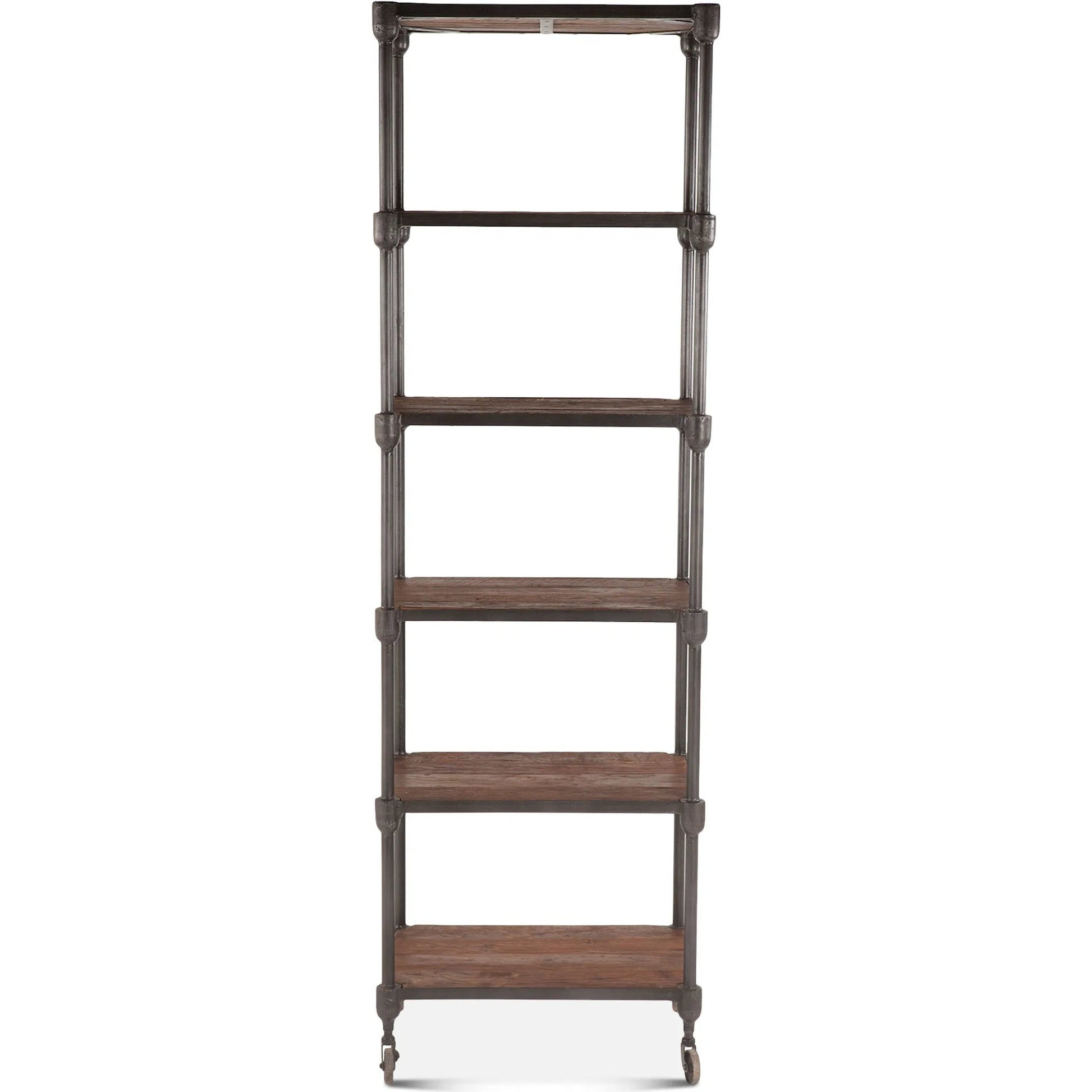 Paxton Bookshelf by World Interiors in brown and weathered walnut, gray zinc. Made from teak wood, iron in a modern style.