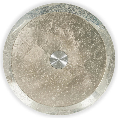 Spy Glass Accent Table by Caracole in taupe silver leaf. Made from asian hardwood, glass in a transitional style.