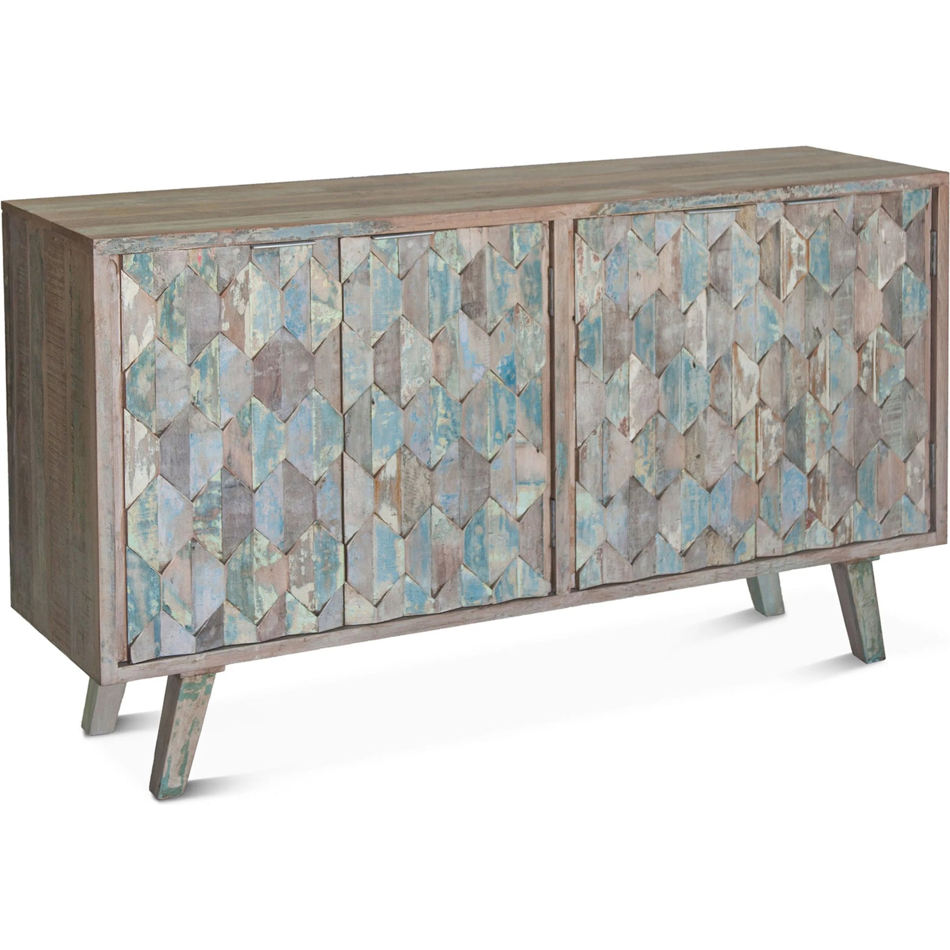 Cordoba Sideboard by World Interiors in teal and vintage teal. Made from teak wood in a coastal style.