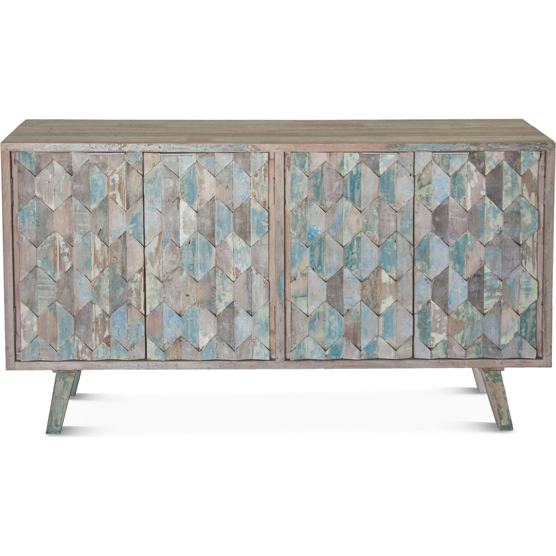 Cordoba Sideboard by World Interiors in teal and vintage teal. Made from teak wood in a coastal style.