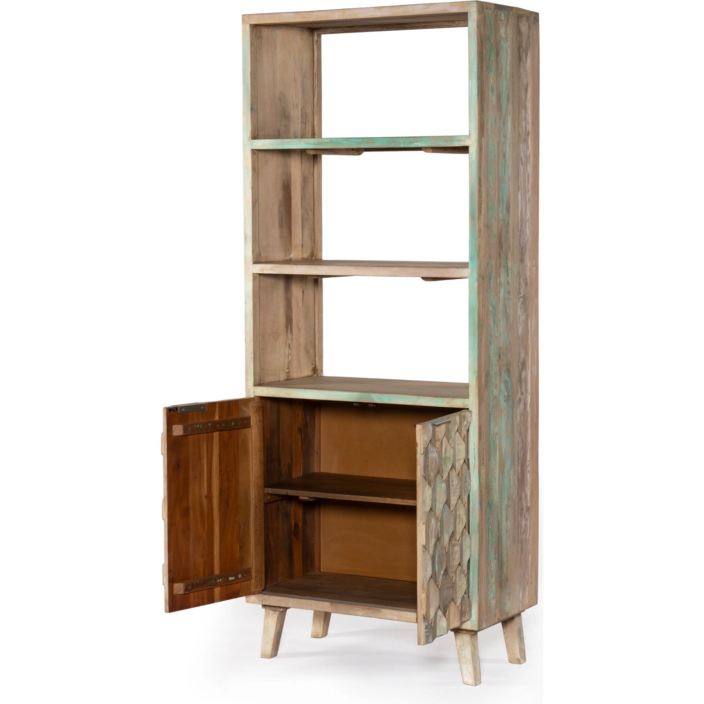 004 SI-2065545 | Additional Silo | Cordoba Reclaimed Bookcase by World Interiors in coastal mist. Made from reclaimed teak wood and iron in a modern style.