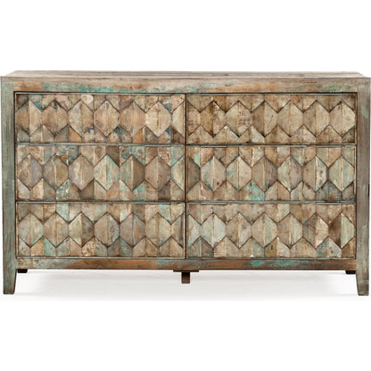 Cordoba Dresser by World Interiors in teal and vintage teal, antique nickel. Made from teak wood, iron in a eclectic & global style.