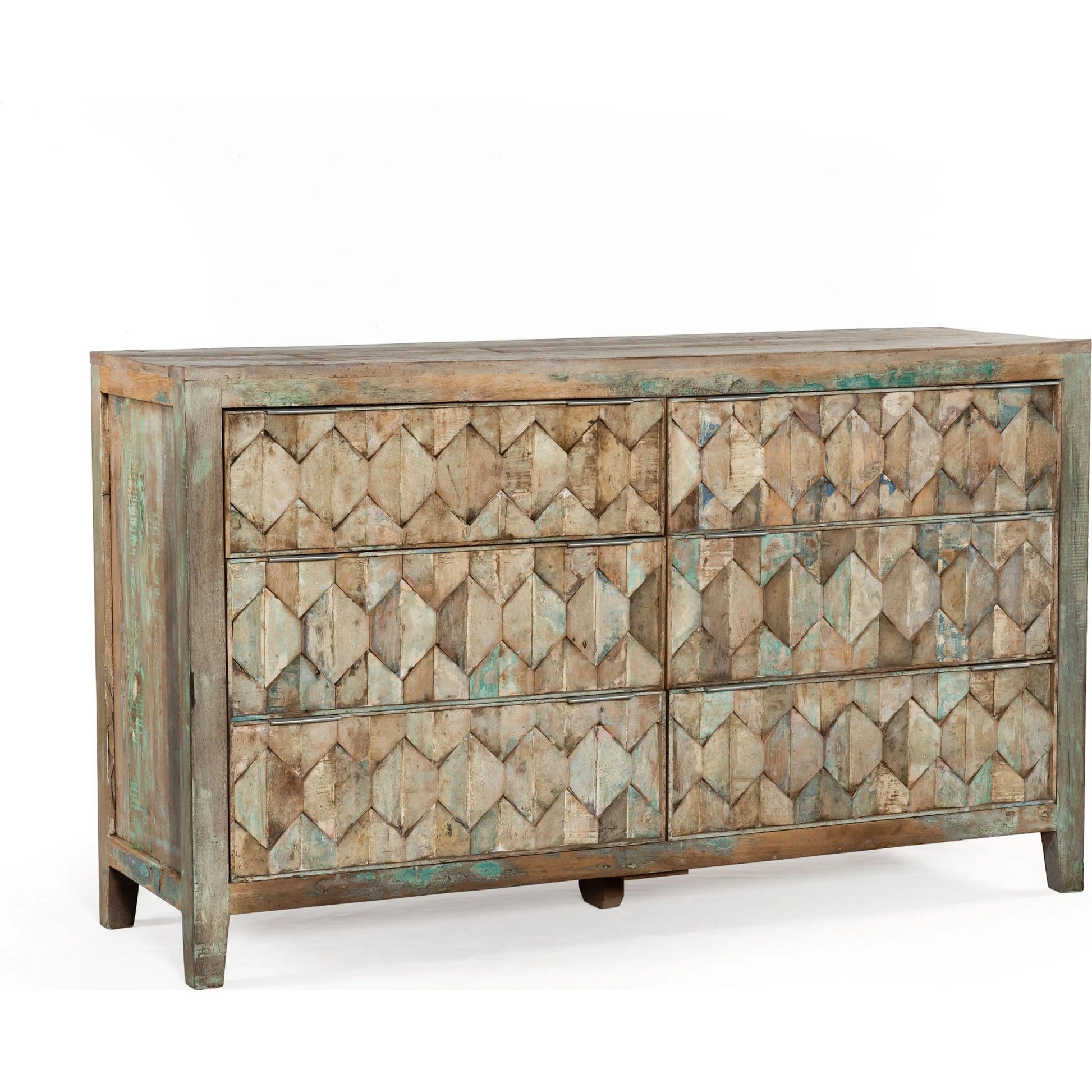 Cordoba Dresser by World Interiors in teal and vintage teal, antique nickel. Made from teak wood, iron in a eclectic & global style.