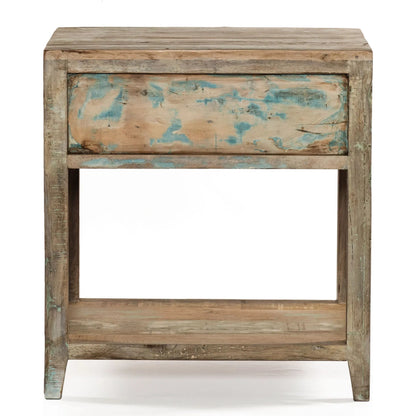 Cordoba Night Chest by World Interiors in teal and vintage teal, antique nickel. Made from teak wood, iron in a eclectic & global style.
