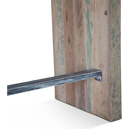 Cordoba Gathering Table and Stools by World Interiors in teal and vintage teal. Made from teak wood in a cottage & farmhouse style.