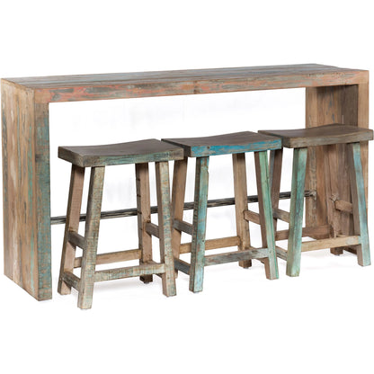 Cordoba Gathering Table and Stools by World Interiors in teal and vintage teal. Made from teak wood in a cottage & farmhouse style.