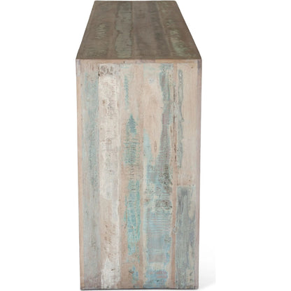 Cordoba Gathering Table and Stools by World Interiors in teal and vintage teal. Made from teak wood in a cottage & farmhouse style.