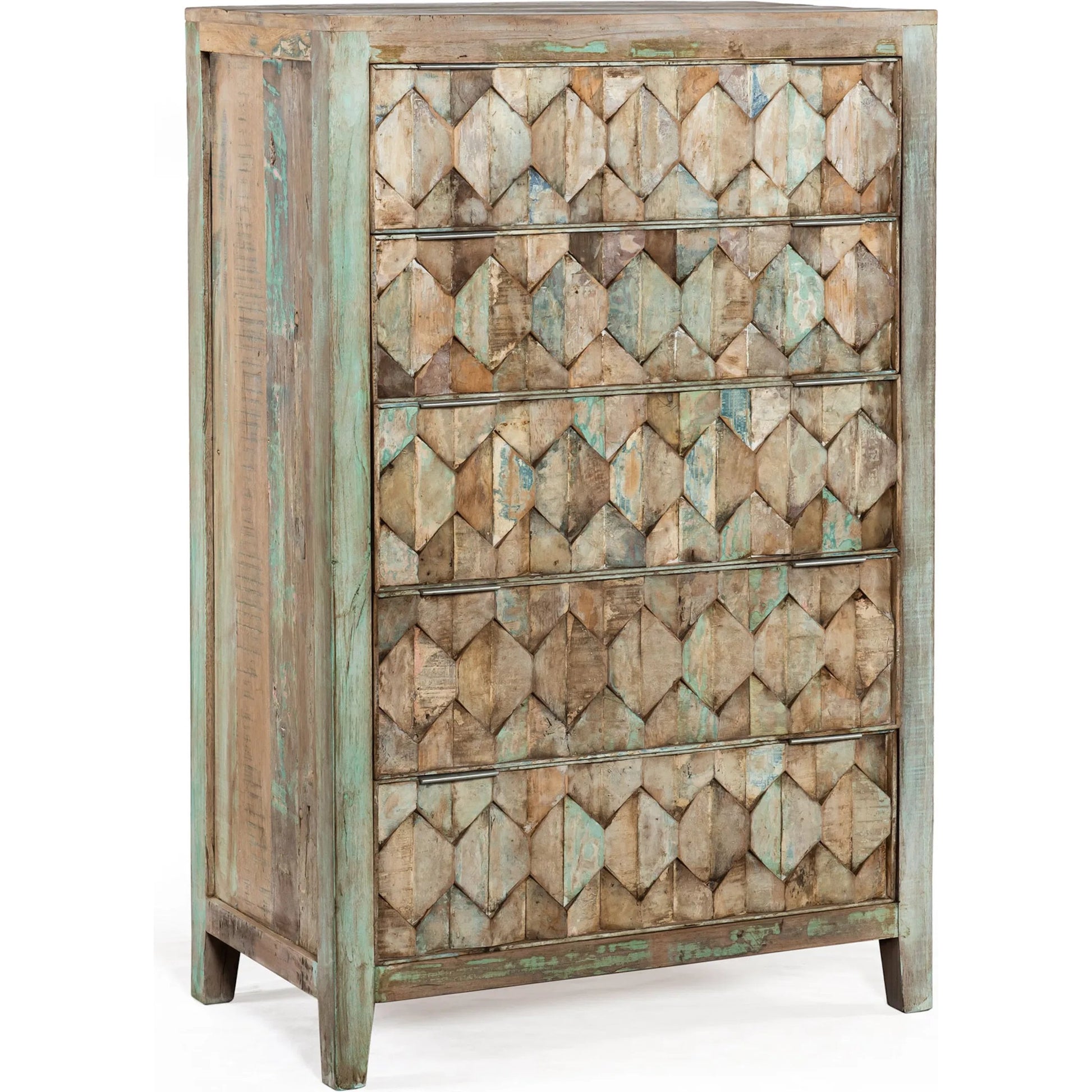 Cordoba Chest by World Interiors in teal and vintage teal, antique nickel. Made from teak wood, iron in a eclectic & global style.