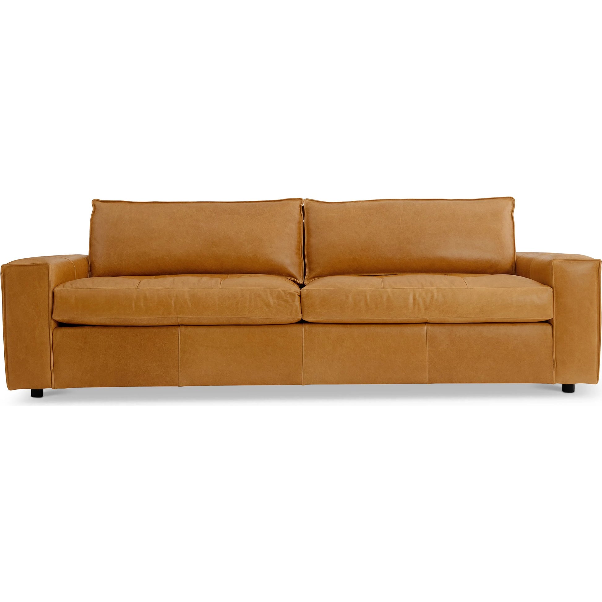Nest Leather Sofa by Bernhardt in tan. Made from leather, polyfoam core, polyester fibers, waterfowl feathers, waterfowl down in a traditional style.