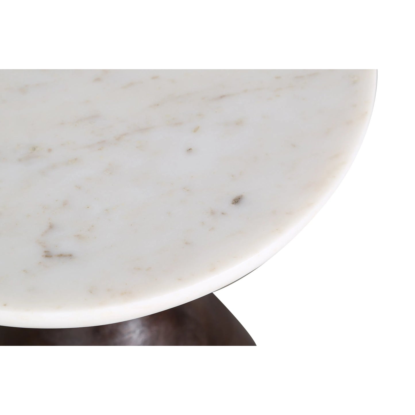 003 SI-2065577 | Closeup | Palm Desert Modern Marble Side Table by World Interiors in walnut on wood, natural marble and water based. Made from mango wood, marble in a modern style.