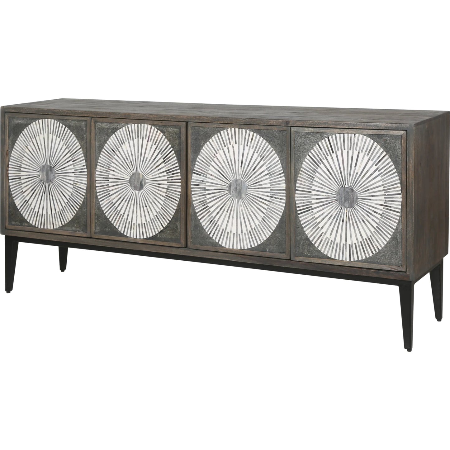 001 SI-2065576 | Primary Silo | Palm Desert Modern Bone Inlay Sideboard by World Interiors in grey wash and water based. Made from mango wood, iron, bone in a eclectic & global style.