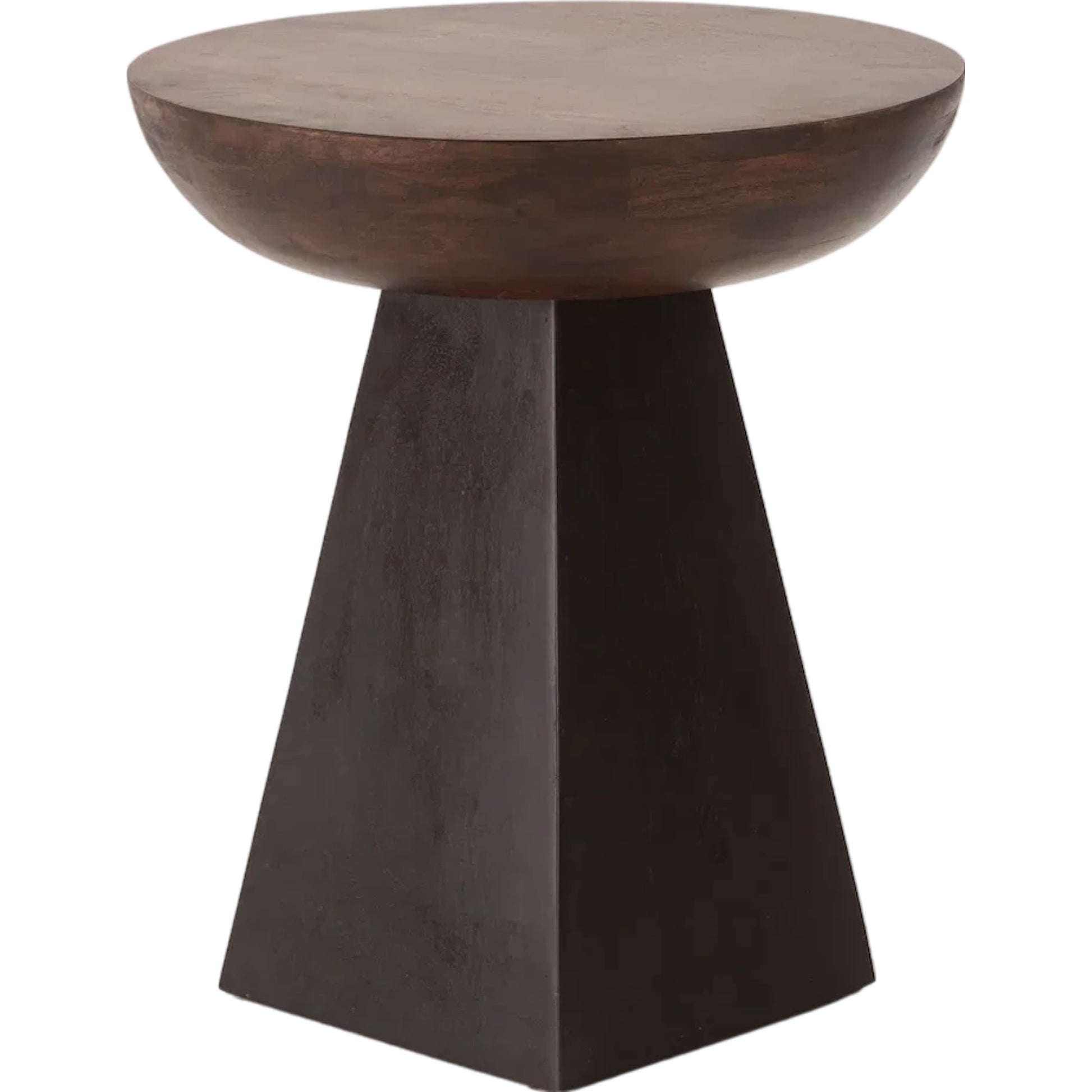 Palm Desert 18" Round Accent Table by World Interiors in royal brown, black. Made from mango wood in a transitional style.