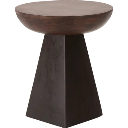 Palm Desert 18" Round Accent Table by World Interiors in royal brown, black. Made from mango wood in a transitional style.