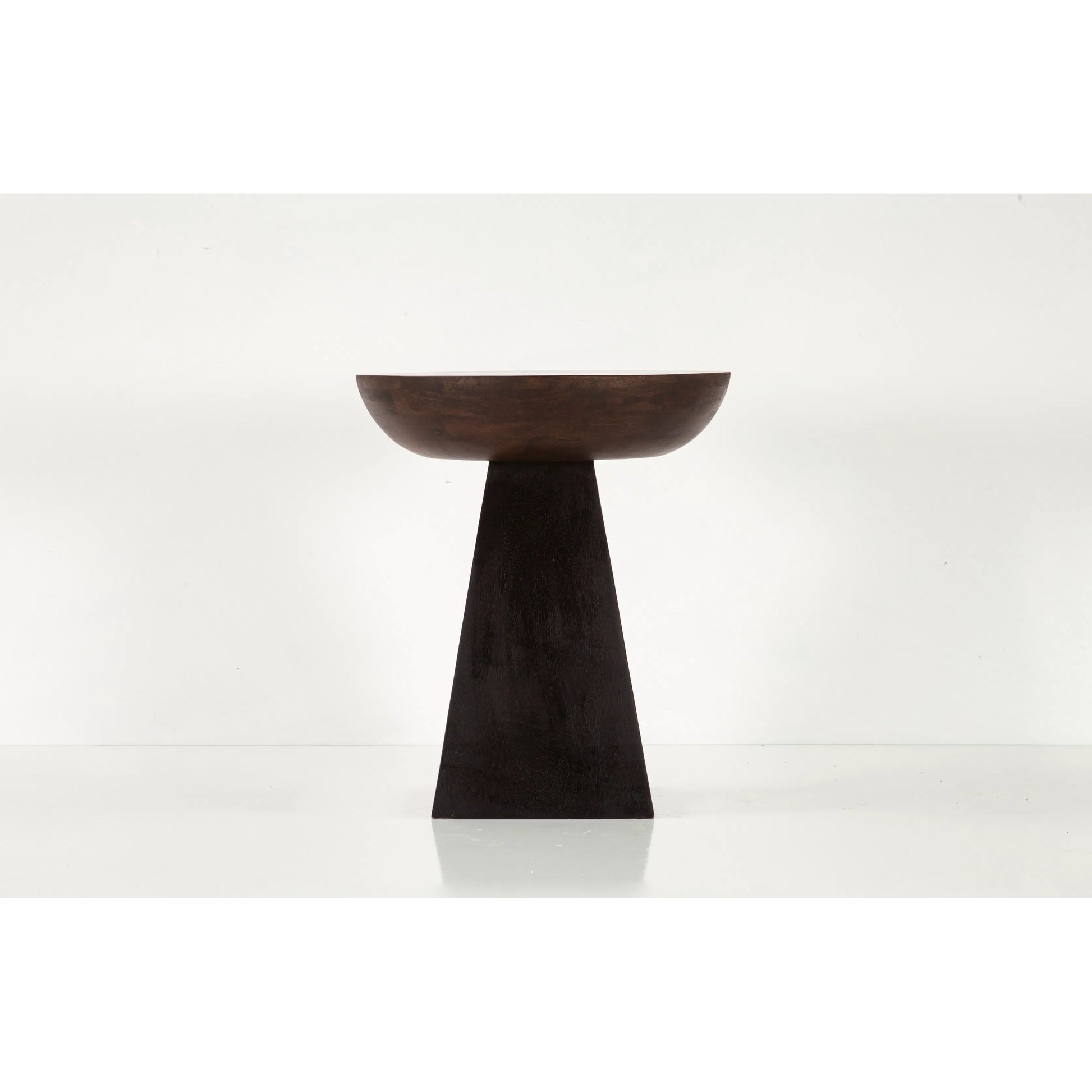 Palm Desert 18" Round Accent Table by World Interiors in royal brown, black. Made from mango wood in a transitional style.
