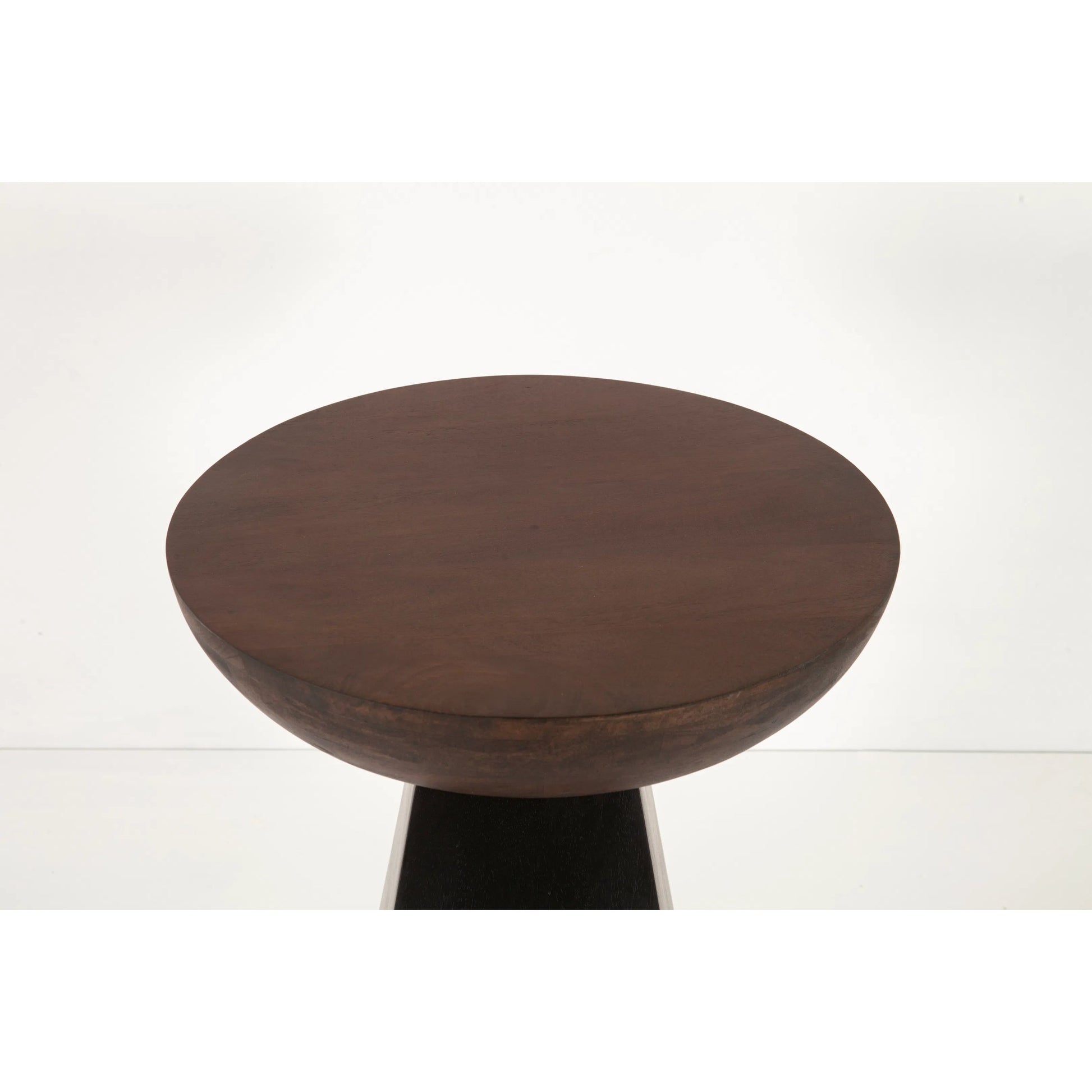 Palm Desert 18" Round Accent Table by World Interiors in royal brown, black. Made from mango wood in a transitional style.