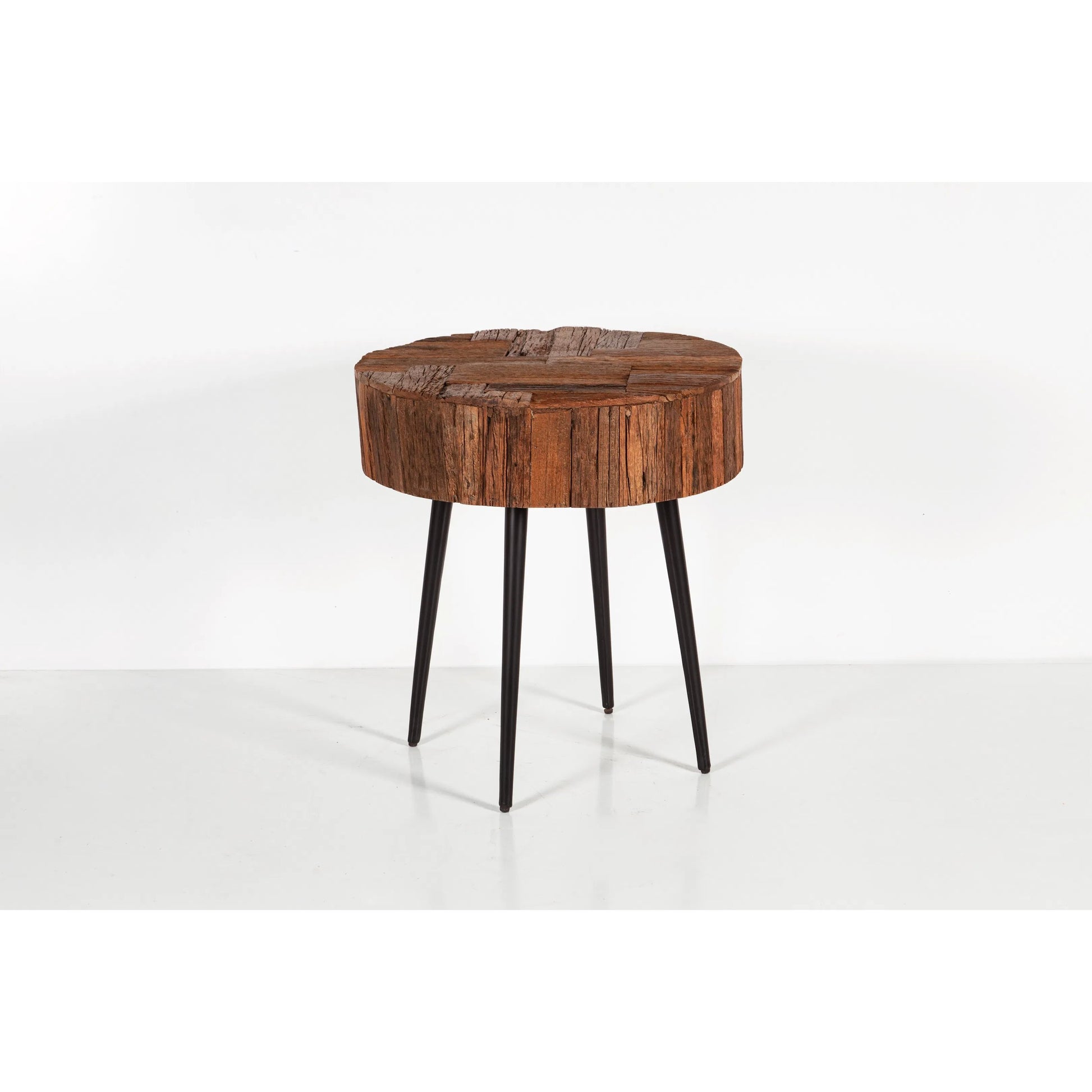 Palm Desert Reclaimed Wood Modern Side Table by World Interiors in brown and natural. Made from reclaimed wood, iron in a unique style.