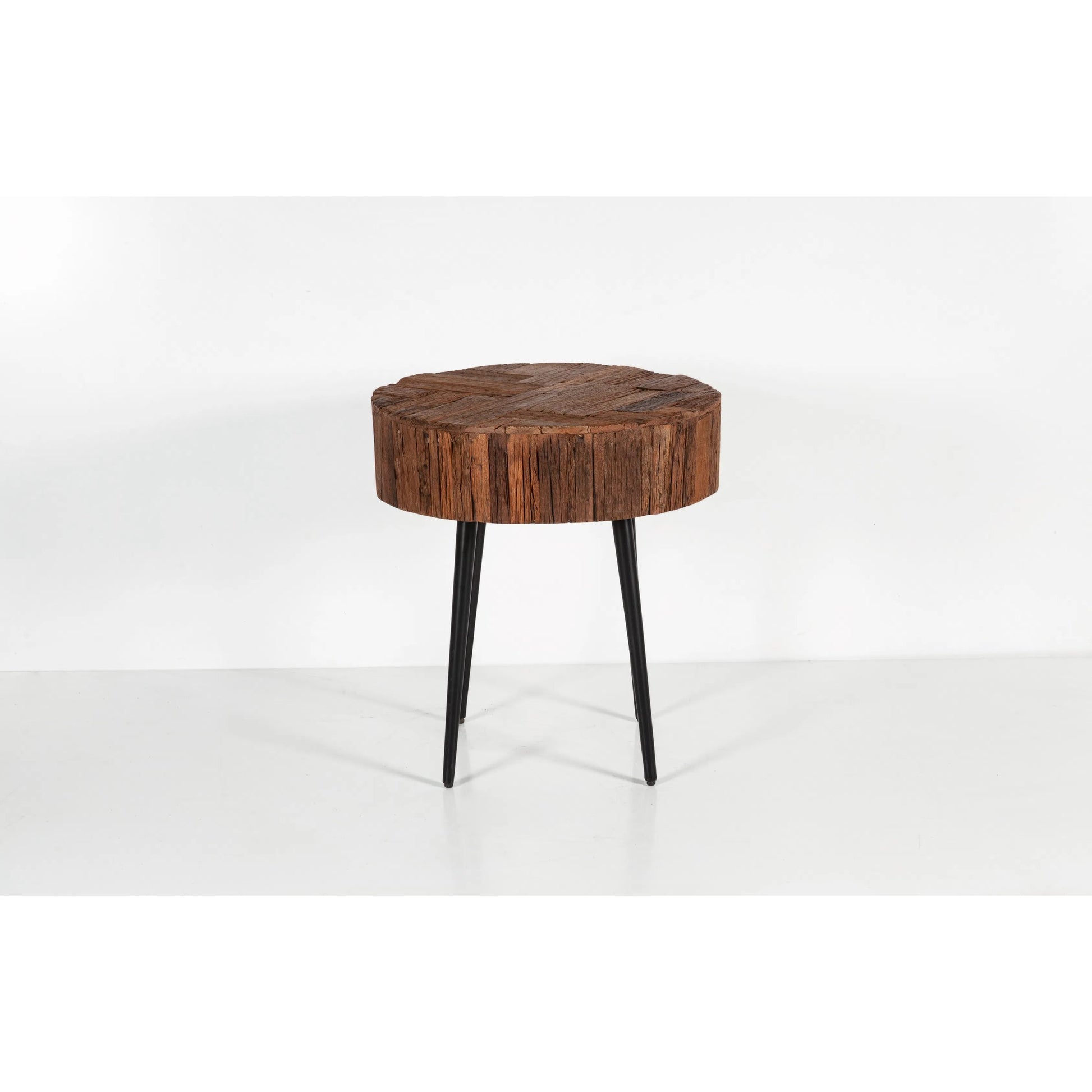 Palm Desert Reclaimed Wood Modern Side Table by World Interiors in brown and natural. Made from reclaimed wood, iron in a unique style.