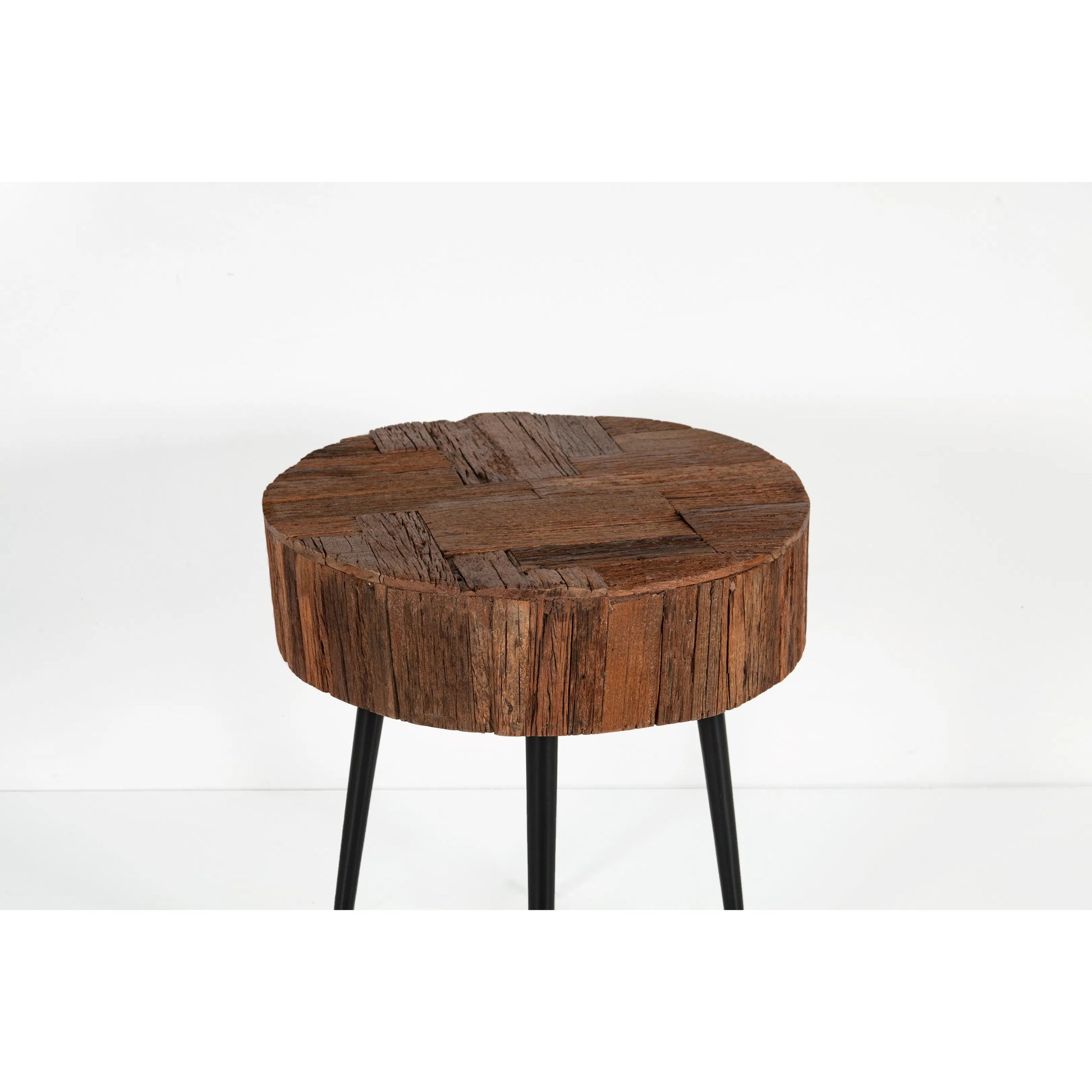 Palm Desert Reclaimed Wood Modern Side Table by World Interiors in brown and natural. Made from reclaimed wood, iron in a unique style.