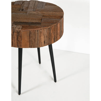 Palm Desert Reclaimed Wood Modern Side Table by World Interiors in brown and natural. Made from reclaimed wood, iron in a unique style.