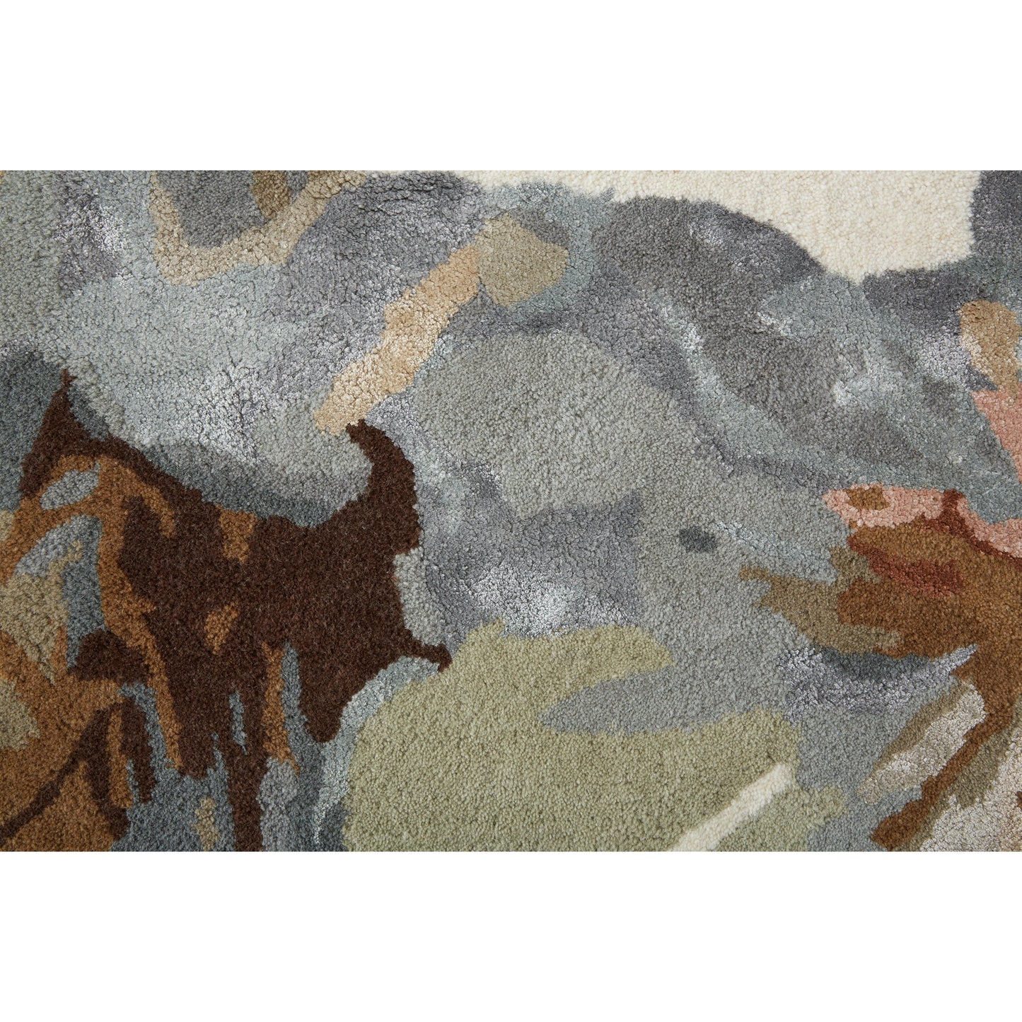 003 SI-2006123,SI-2006124,SI-2006125,SI-2006126,SI-2006127,SI-2006128 | Closeup | Dafney Transitional & Botanical Rug - 8868F by Feizy in tan, gray, green. Made from viscose, wool in a unique style.