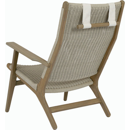 Coastal Outdoor Teak Cushionless Highback Chair by Sunset West in teak. Made from teak in a coastal style.