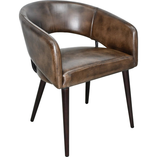 Thorpe Dining Chair (Set of 2) by World Interiors in brown and walnut. Made from acacia wood buffalo leather in a unique style.