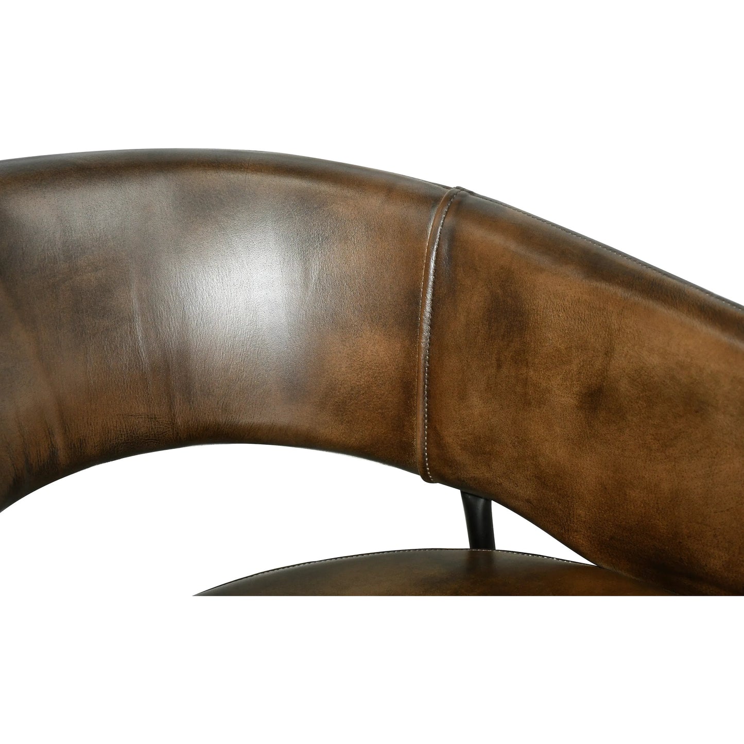 004 SI-2445310 | Closeup | Thorpe Dining Chair by World Interiors in brown and walnut. Made from acacia wood buffalo leather in a traditional style.