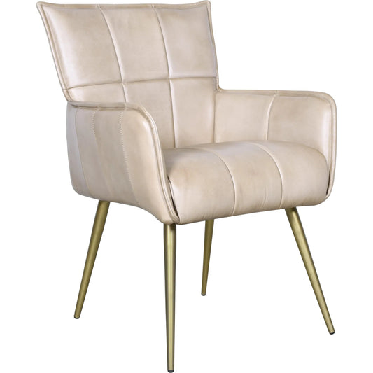 Thorpe Surrey Armchair by World Interiors in white and gold. Made from brass buffalo leather in a unique style.