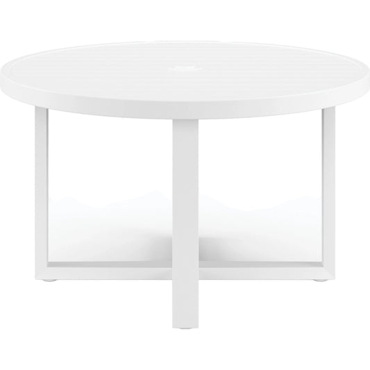 Newport Outdoor 50" Round Dining Table by Sunset West in frost. Made from aluminum in a modern style.