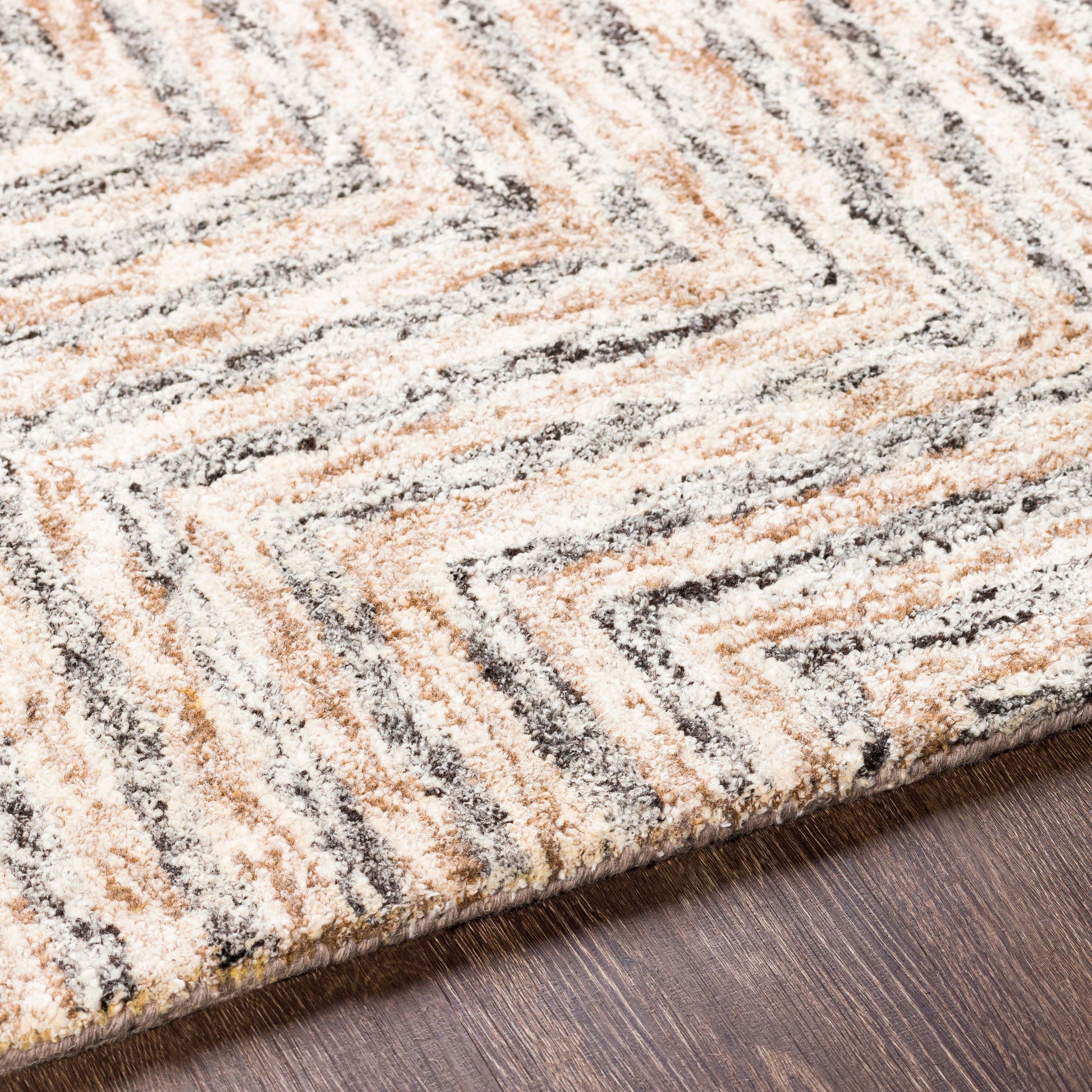 Falcon FLC-8000 Rug by Surya in light gray, taupe, dark brown. Made from 70% viscose, 30% wool in a unique style.