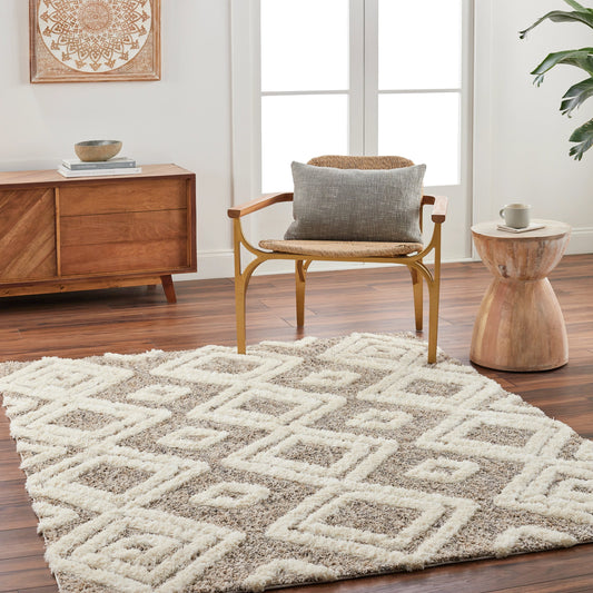 Florida Rug by Livabliss in oatmeal, ivory, gray, black. Made from main: 100% polyester in a modern style.