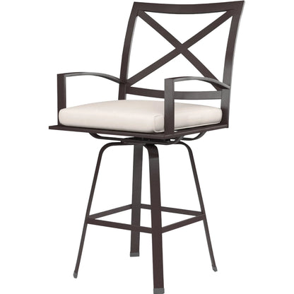 La Jolla Outdoor Swivel Counter Stool by Sunset West in browns. Made from aluminum in a modern style.