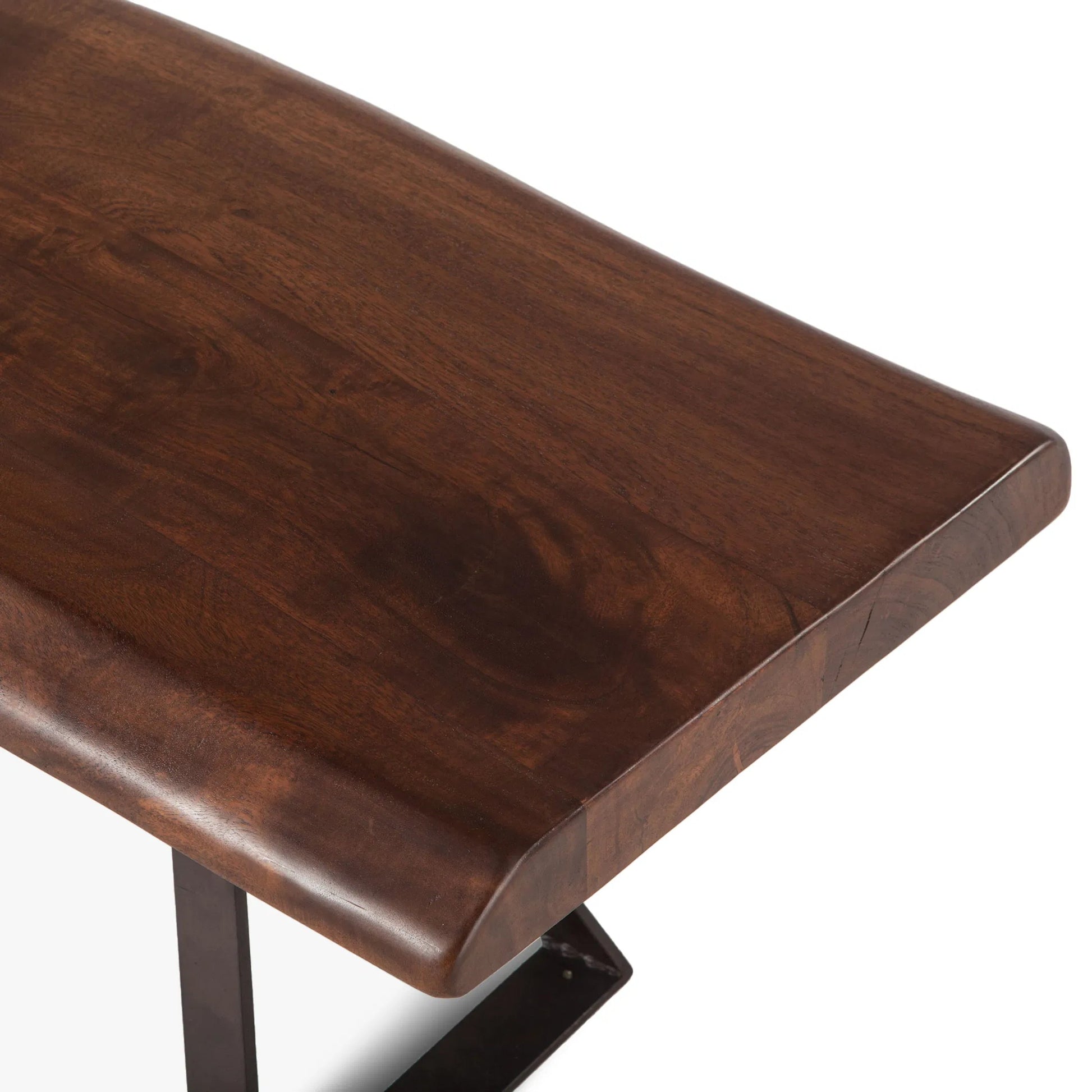 Nottingham Dining Bench by World Interiors in brown and walnut, antique zinc. Made from acacia wood, iron in a modern style.