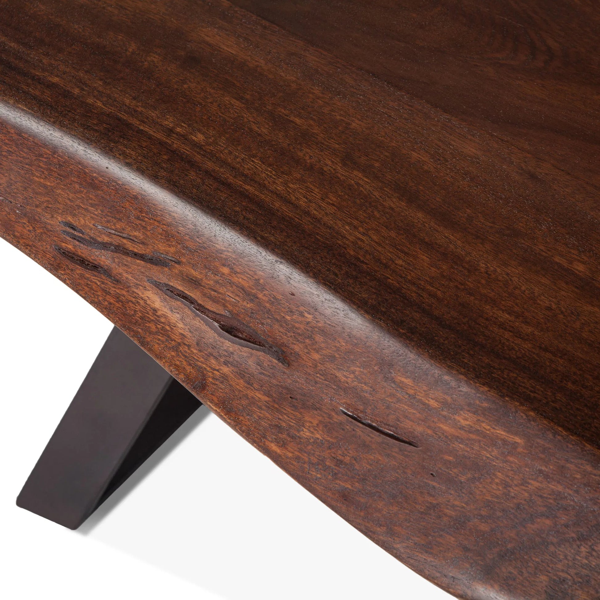 Nottingham Dining Bench by World Interiors in brown and walnut, antique zinc. Made from acacia wood, iron in a modern style.