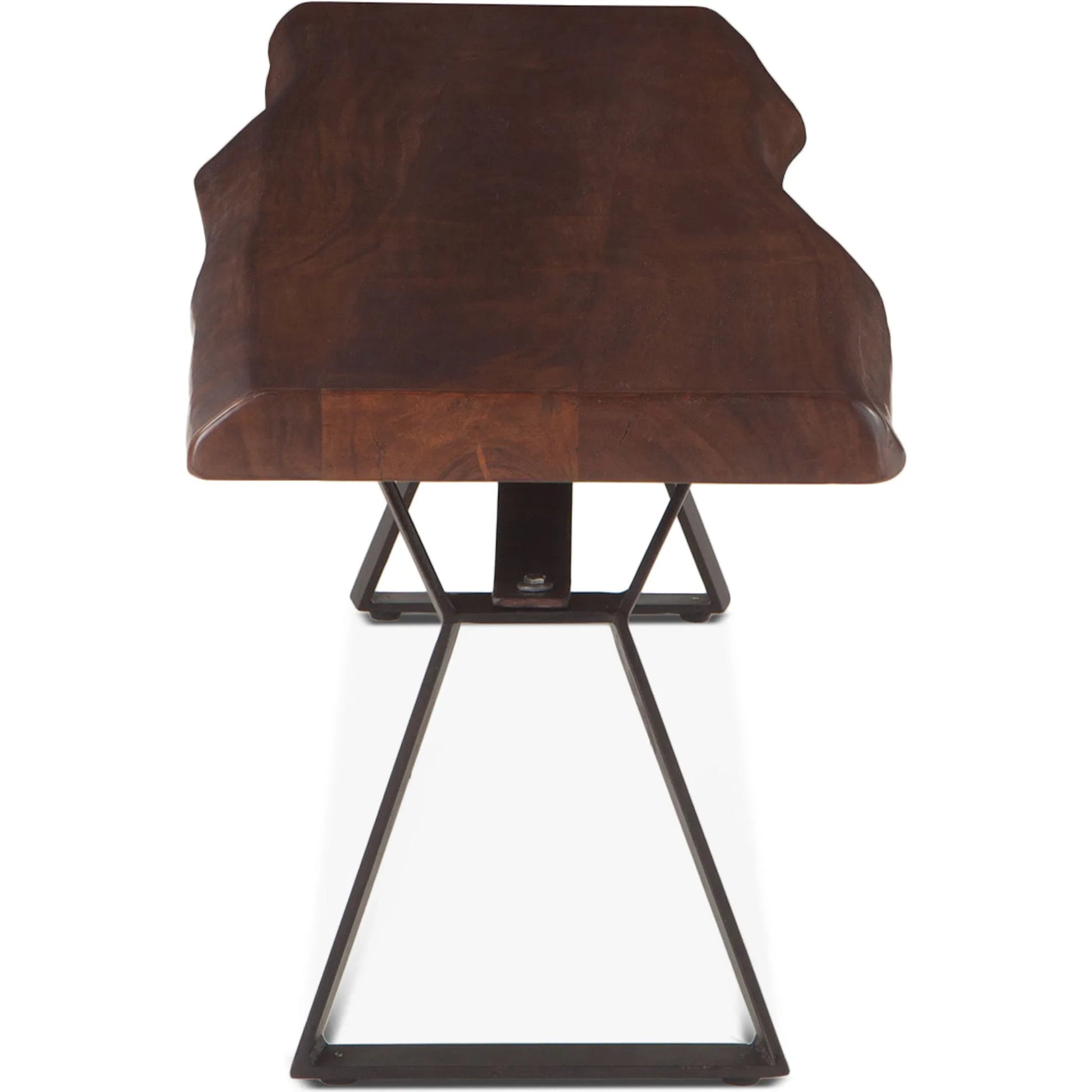 Nottingham Dining Bench by World Interiors in brown and walnut, antique zinc. Made from acacia wood, iron in a modern style.