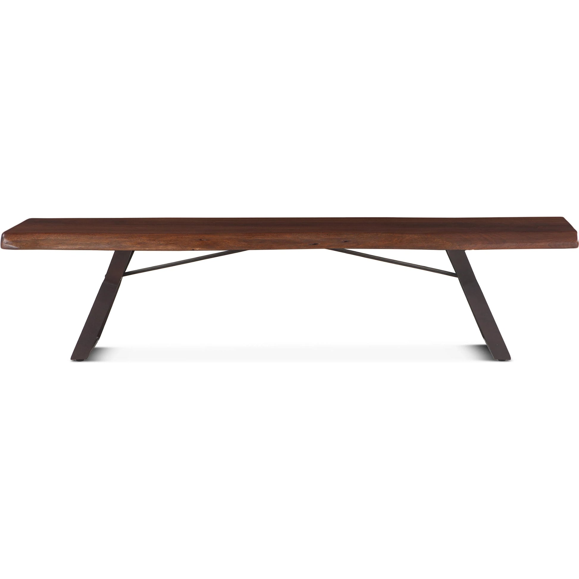 Nottingham Dining Bench by World Interiors in brown and walnut, antique zinc. Made from acacia wood, iron in a modern style.