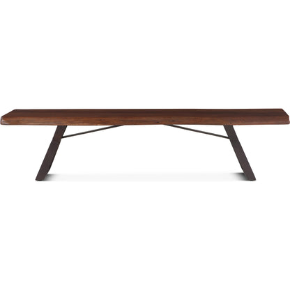 Nottingham Dining Bench by World Interiors in brown and walnut, antique zinc. Made from acacia wood, iron in a modern style.