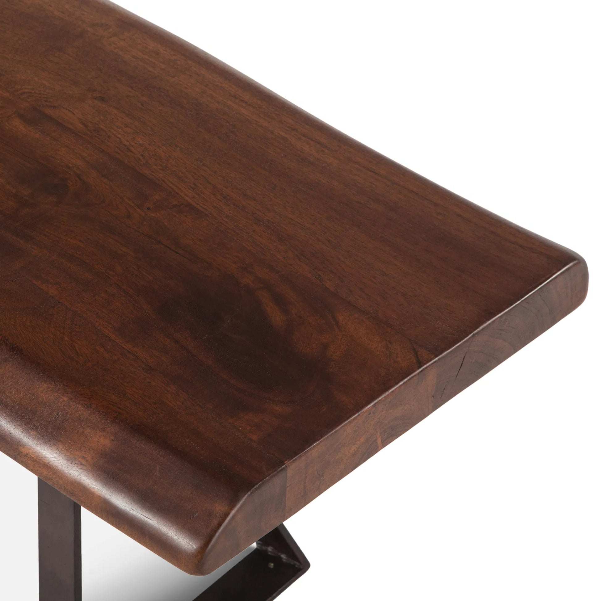 Nottingham Dining Bench by World Interiors in brown and walnut, antique zinc. Made from acacia wood, iron in a modern style.