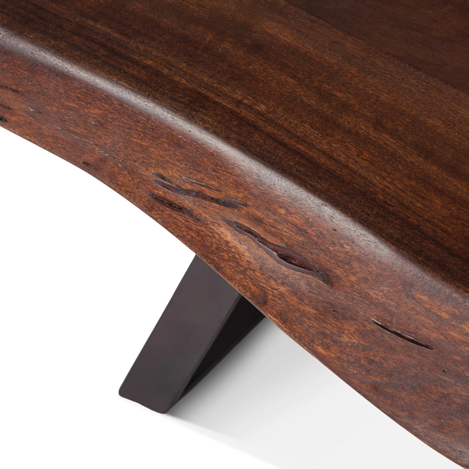 Nottingham Dining Bench by World Interiors in brown and walnut, antique zinc. Made from acacia wood, iron in a modern style.