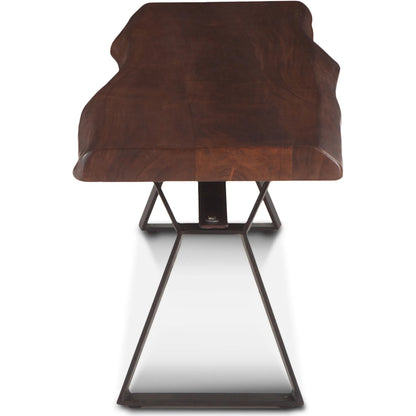 Nottingham Dining Bench by World Interiors in brown and walnut, antique zinc. Made from acacia wood, iron in a modern style.